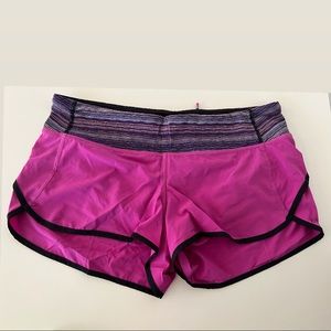 lululemon | Speed Short | size 8 | Pink + black trim + print waistband